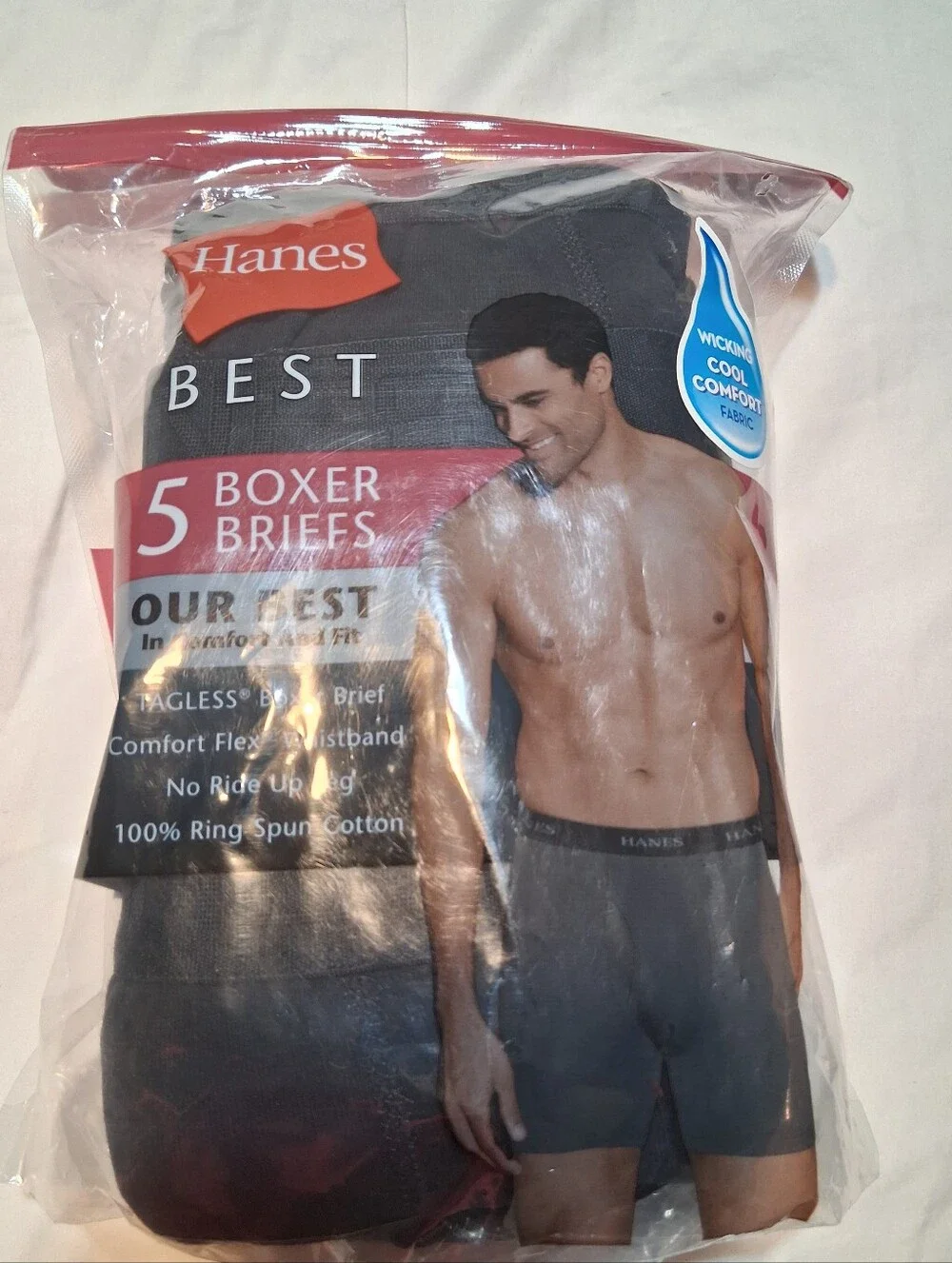 NWT Hanes Best Men's 5-Pack Boxer Briefs Black/Gray Tagless Comfort Flex Waist